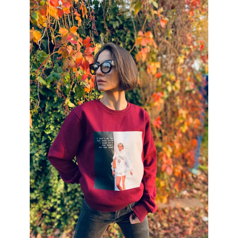 Kadın Sweatshirt Bisiklet Yaka Bordo Diana