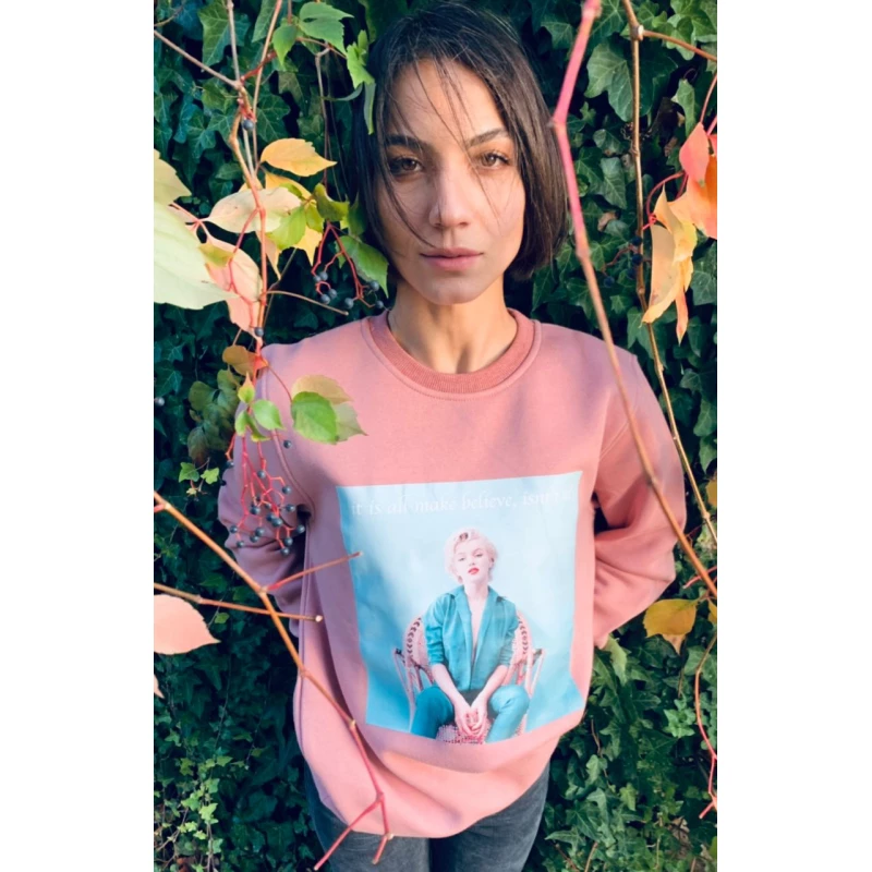 Kadın Sweatshirt Bisiklet Yaka Marilyn Pembe Kadın Sweatshirt Bisiklet Yaka Marilyn Pembe